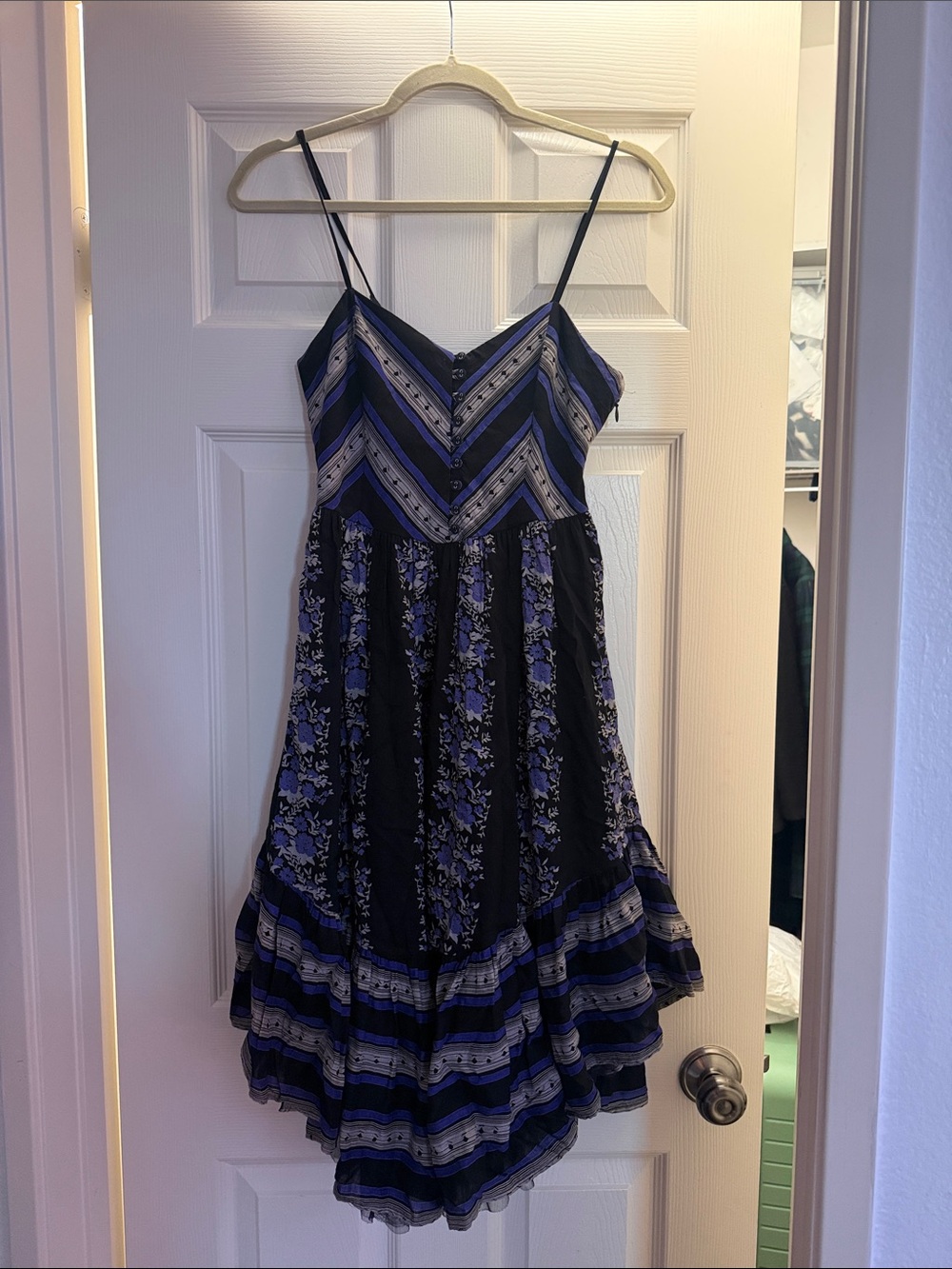 Free People Black and Purple Striped Smocked dress